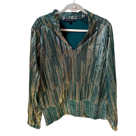Vintage Boston Proper Y2k/90s Green Metallic Top, Size L - Picture 1 of 4